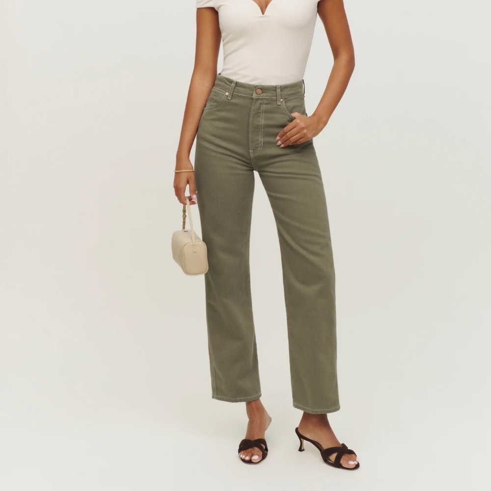 Reformation Cowboy High Rise Straight Jeans Green